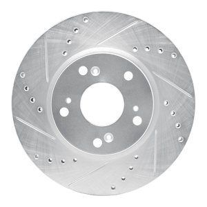 Acura ILX Brake Rotor (1) - Front Left - R1 Concepts - Drilled & Slotted - Silver - `03-`17